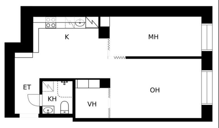 Kerrostalo, 2h, k, kph, alkovi, 45,5 m², Punavuori – pohled 2