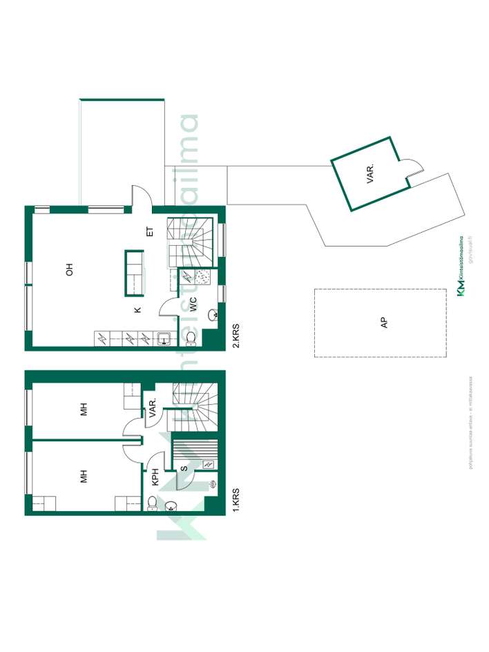 Paritalo, 3h, k, s, wc/khh, osittain lasitettu terassi, 65,5 m², Nupuri – pohled 3