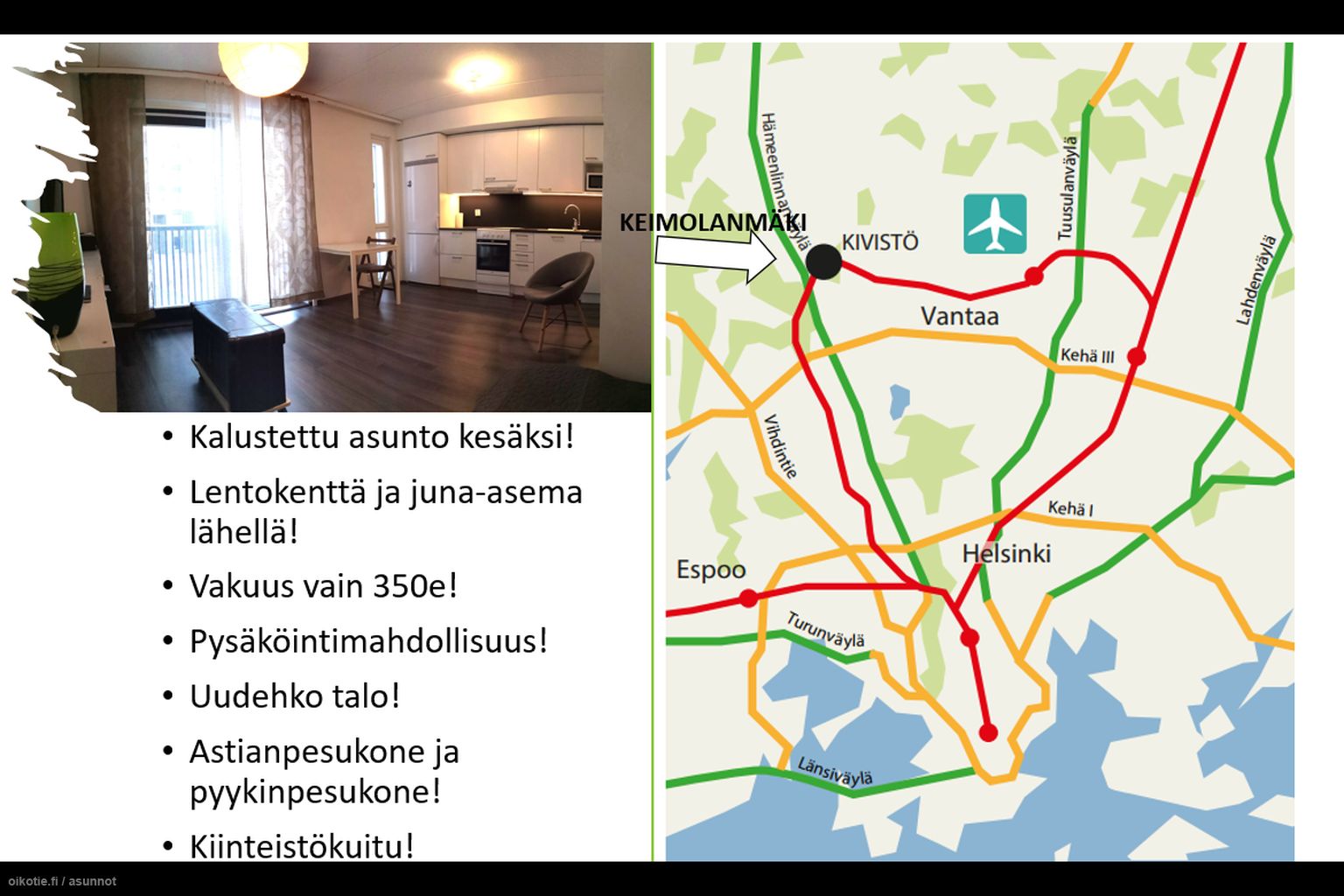 28,5 m² Lincolninaukio 3, 01700 Vantaa Kerrostalo Yksiö vuokrattavana -  Oikotie 17232185