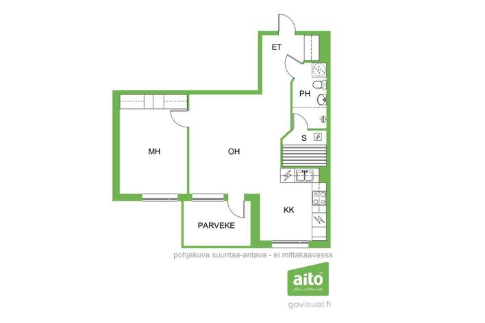 Kerrostalo, 2h, k, kph, s, las.p, 46 m², Lehmuskylä - View 2