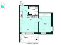 Kodin pohjapiirros (2h+kt, 43,5 m²)