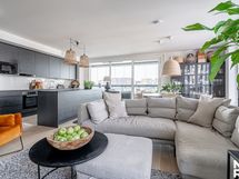 Olohuonetta terassiparvekeen suuntaan