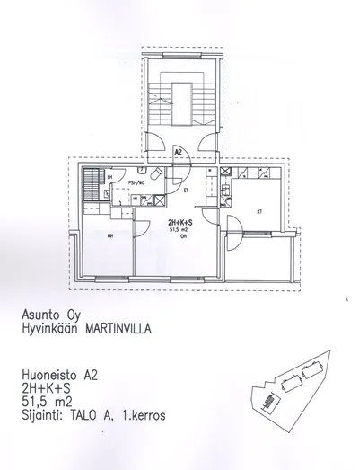 Kerrostalo, 2H+K+S, 51,5 m², Martti - View 2