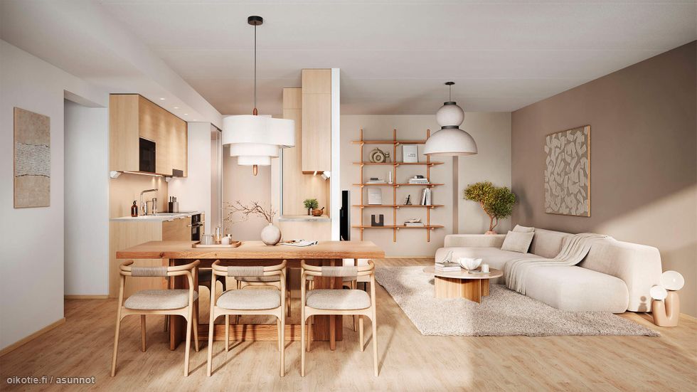 Visualisointi 83-neliöisestä perheasunnosta (D23, 4h+kt+s).