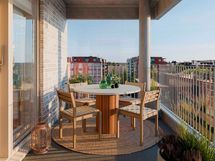 Visualisointi 8. kerroksen vastaavasta kodista (4h+kt+s, 93,5 m²).