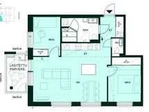 Kodin pohjapiirros (3h+kt+s, 64,5 m²)