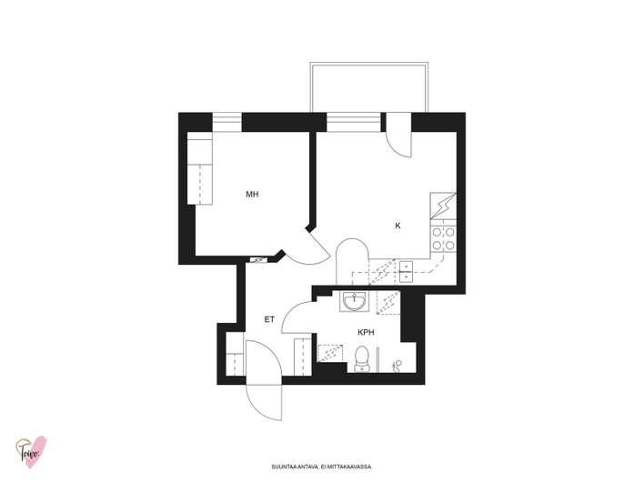 Kerrostalo, 1h,tupakeittiö, 32,5 m², Intiö – pohled 2
