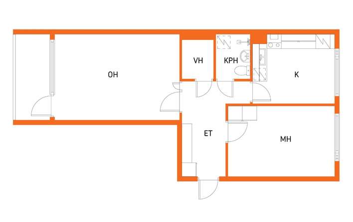 Kerrostalo, 2h + k, 56 m², 12 kaupunginosa, Hämeenlinna