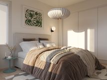 Asunto A1 makuuhuone. Taiteilijan näkemys.