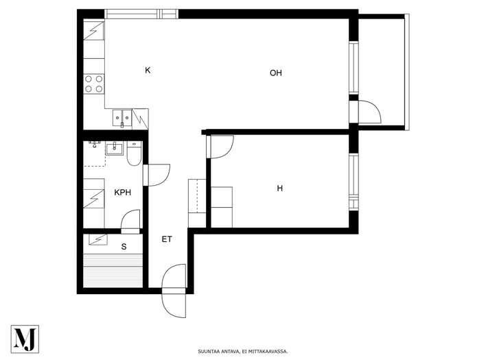 Kerrostalo, 2h,k,s,kph/wc, lasitettu parveke, 63,5 m², Intiö – pohled 2