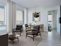 Virtuaalistailattu olohuone ja ruokailutila