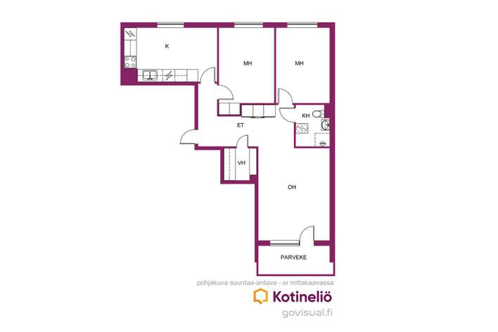 Kerrostalo, 3h, k, kph, vh, las.p, 67,5 m², Tammela – pohled 2