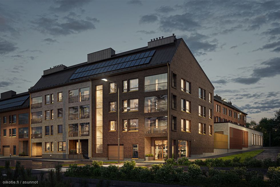 Visualisointikuvassa taiteilijan näkemys Ultramariinin julkisivusta Kuninkaantammenkierron puolelta.