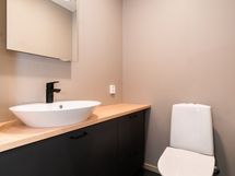 Wc on yksinkertaisuudessaan tyylikäs. Värimaailma on kaunis kokonaisuus.