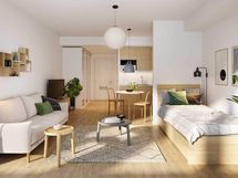 Visualisointi ensimmäisen kerroksen vastaavasta kodista (1h+kt, 30,5 m²)