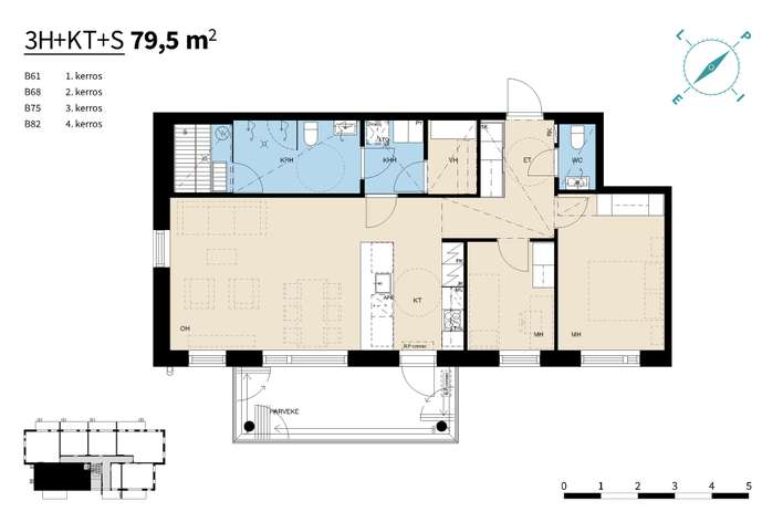 Kerrostalo, 3h+kt+s, 79,5 m², Lielahti - Näkymä 2