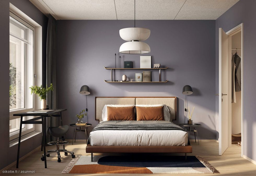 Alustava visualisointi 1. kerroksen vastaavasta 42,5-neliöisestä kodista (2h+kt).