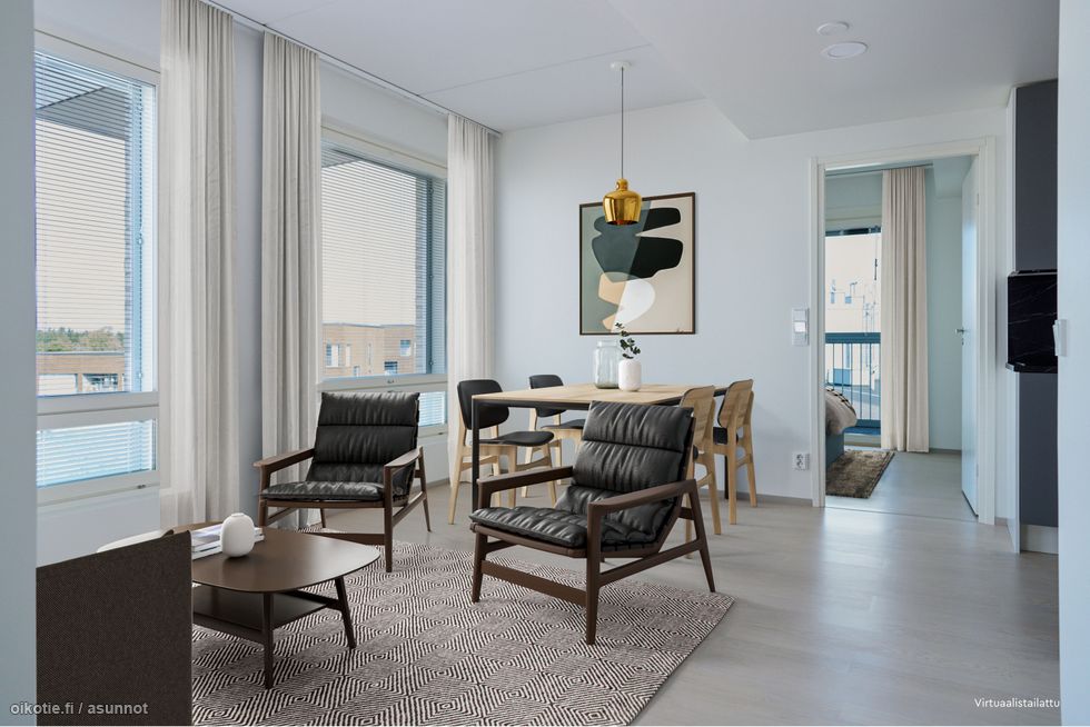 Virtuaalistailattu olohuone ja ruokailutila