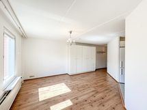 Tilavaan asuinhuoneeseen mahtuu hyvin sohvaryhmä.
