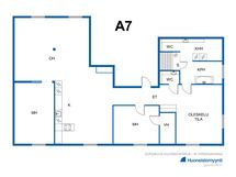Asunnon keittiön voi myös toteuttaa havainnekuvan mukaisesti ilman saareketta.