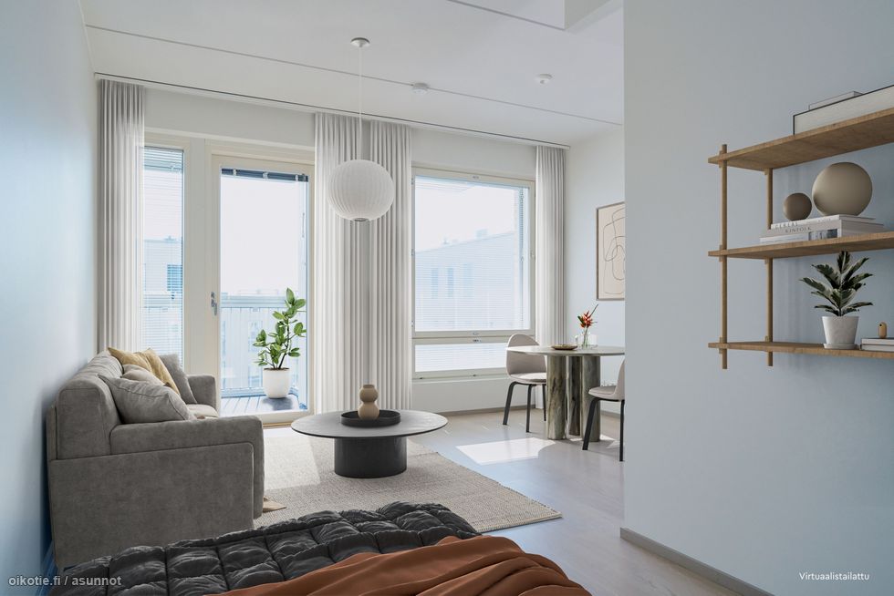 Virtuaalistailattu olohuone ja ruokailutila