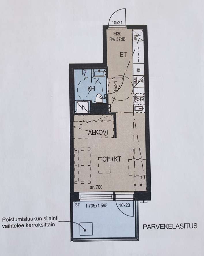 Kerrostalo, 1h + kt + alk + p, 28 m², Kuopio - Näkymä 3