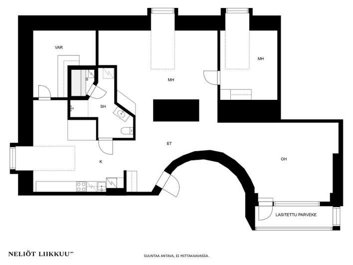 Kerrostalo, 3h, k, kph, s, lasitettu parveke, varasto, 107 m², Punavuori – pohled 2