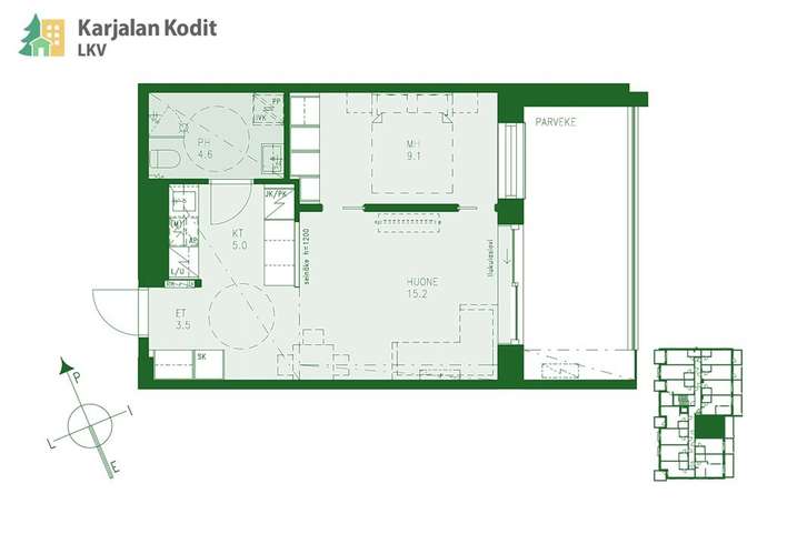 Kerrostalo, 2h,kt, 39 m², Keskusta - Näkymä 2
