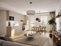 Alustava visualisointi 2. kerroksen vastaavasta 48-neliöisestä kodista (2h+kt+s)