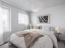 Havainnekuva kolmannen kerroksen vastaavasta makuuhuoneesta.