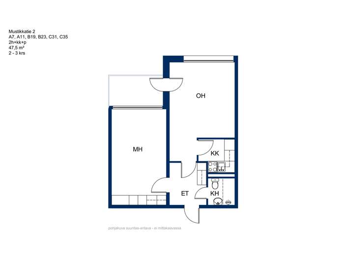 Kerrostalo, 2h + kk + p, 47,5 m², Mustikkahaka - Näkymä 2