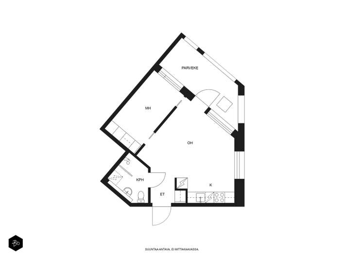 Kerrostalo, 2h+kt+kph+lasitettu parveke (yj 2h+kt+parveke), 34,5 m², Henttaa – pohled 2