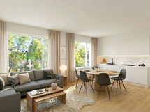 Viitteellinen kuva 63,5 m2 asunnosta. Kuva voi sisältää lisähintaisia materiaaleja.