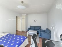 Myös huoneen puolella on yksi kaappi. Avaraan huoneeseen mahtuu mukavasti sängyn lisäksi sohva tai r