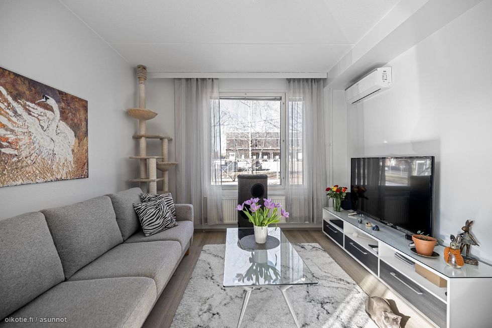 Olohuoneeseen on asennettu ilmalämpöpumppu v. 2024