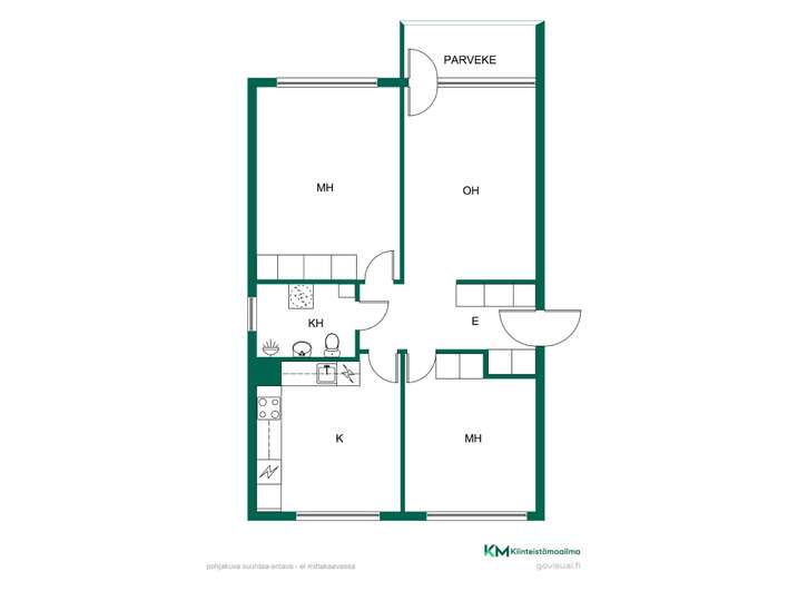 Kerrostalo, 3h+k+kph+parveke, 76 m², Viherlaakso – pohled 2