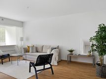 Tilava olohuone, josta on käynti parvekkeelle