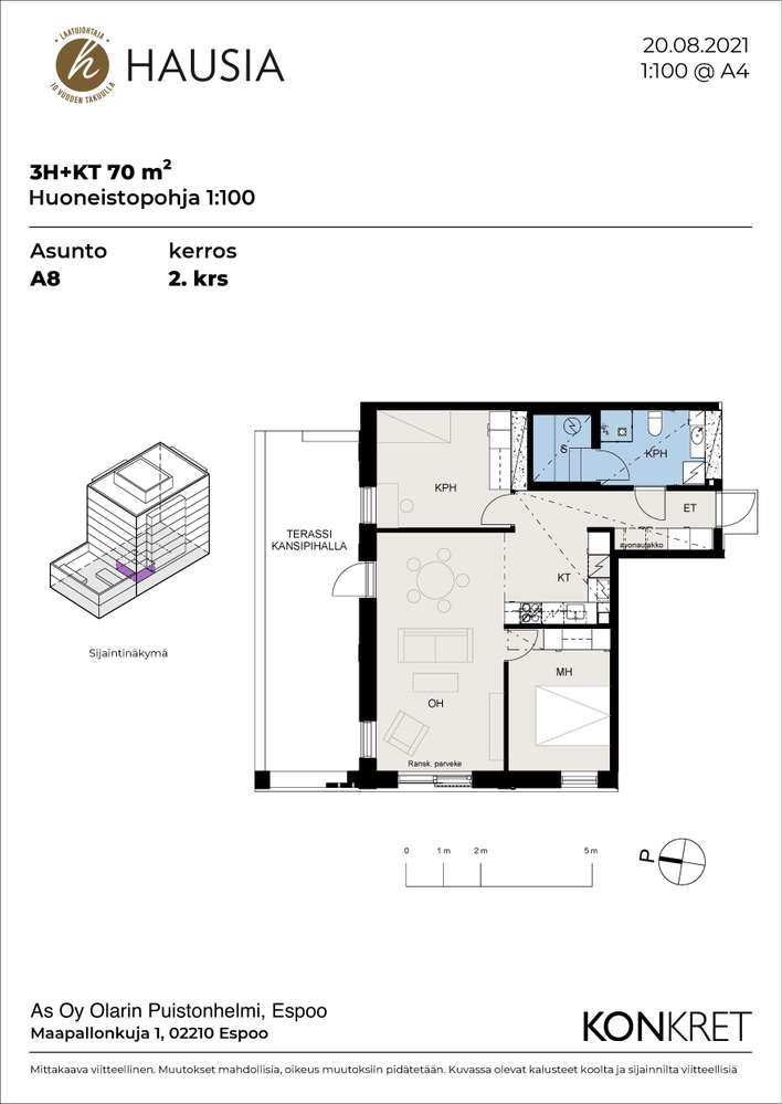 Kerrostalo, 3h + kt + s+terassi, 70 m², Olari – pohled 4