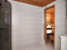 Saunan pesuhuone. Toinen kph/wc sijaitsee yläkerrassa.