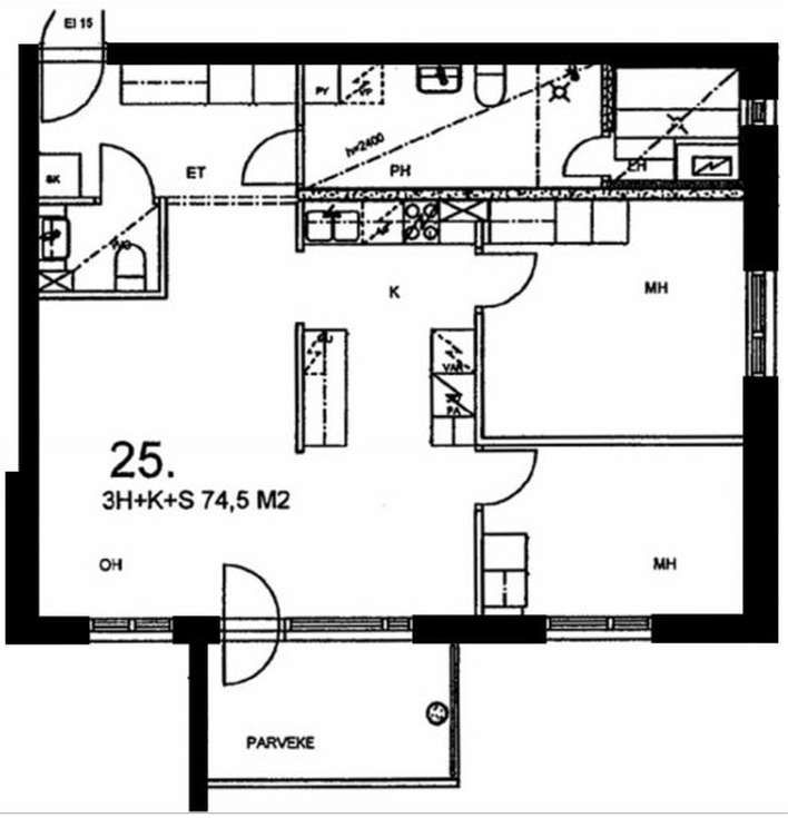 Kerrostalo, 3H+K+S, 74,5 m², Vehkoja – pohled 2
