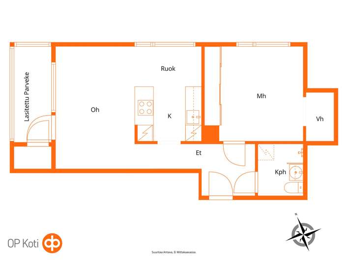 Kerrostalo, 2h + k, 52,5 m², Viertola – pohled 2