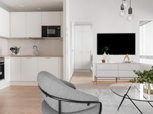 Digistailattu asunto A 24 -Kulmakeittiössä on Puustellin kalusteet ja Electroluxin kodinkoneet,