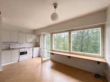 Asunnossa on isot ikkunat ja ranskalainen parveke lännen suuntaan.