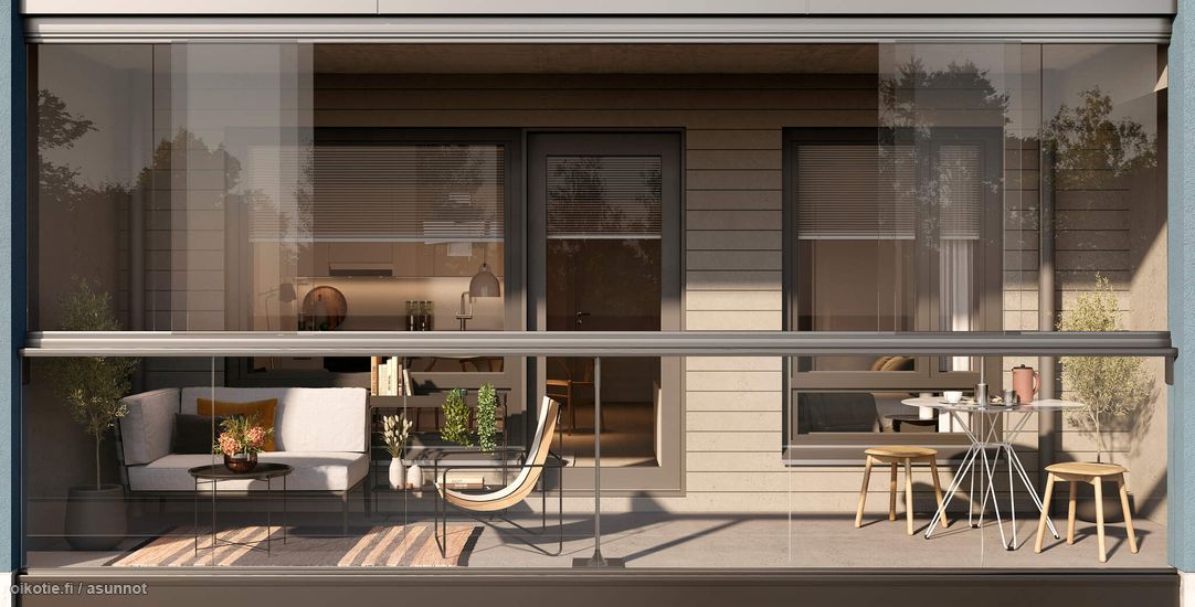 Visualisointi ensimmäisen kerroksen vastaavan kodin parvekkeesta (2h+kt)