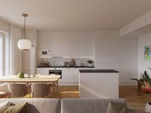 Asunto A45 keittiö. Taiteilijan näkemys.