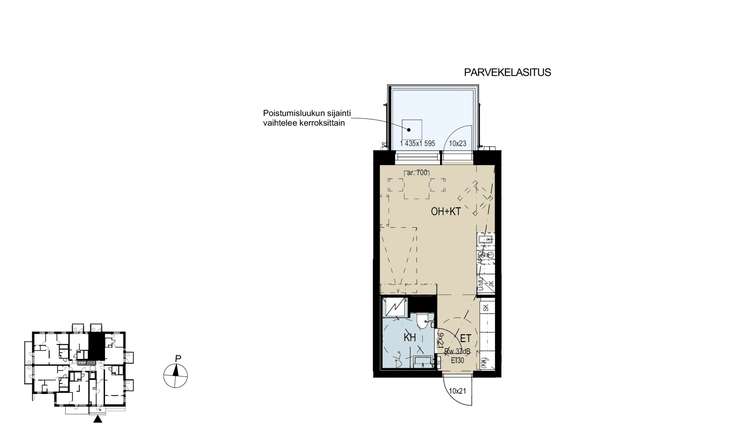 Kerrostalo, 1h + avok + p, 24,5 m², Puijonlaakso – pohled 3