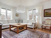 Olohuoneessa kulmaikkunat
