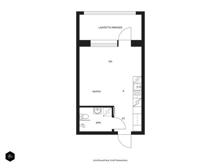 Kerrostalo, 1h, k, kph, et, lasitettu parveke (yj 1h+kt+lasitettu parveke), 26,5 m², Finnoo – pohled 3