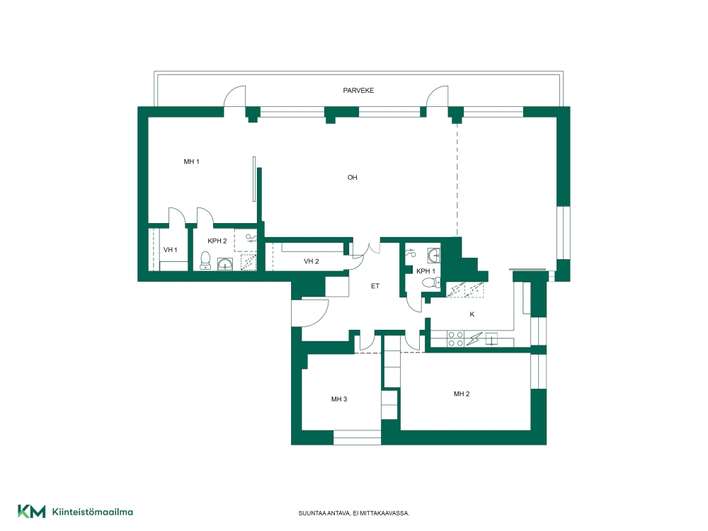 Kerrostalo, 4h, k, 2xkph, 2xvh, parveke, 99,5 m², Kaleva - Ansicht 2