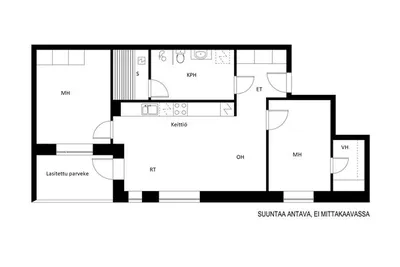 Kerrostalo, 3h + kt + kph + s + vh + lasitettu parveke, 59,5 m², Kuninkaantammi - Vedere 2